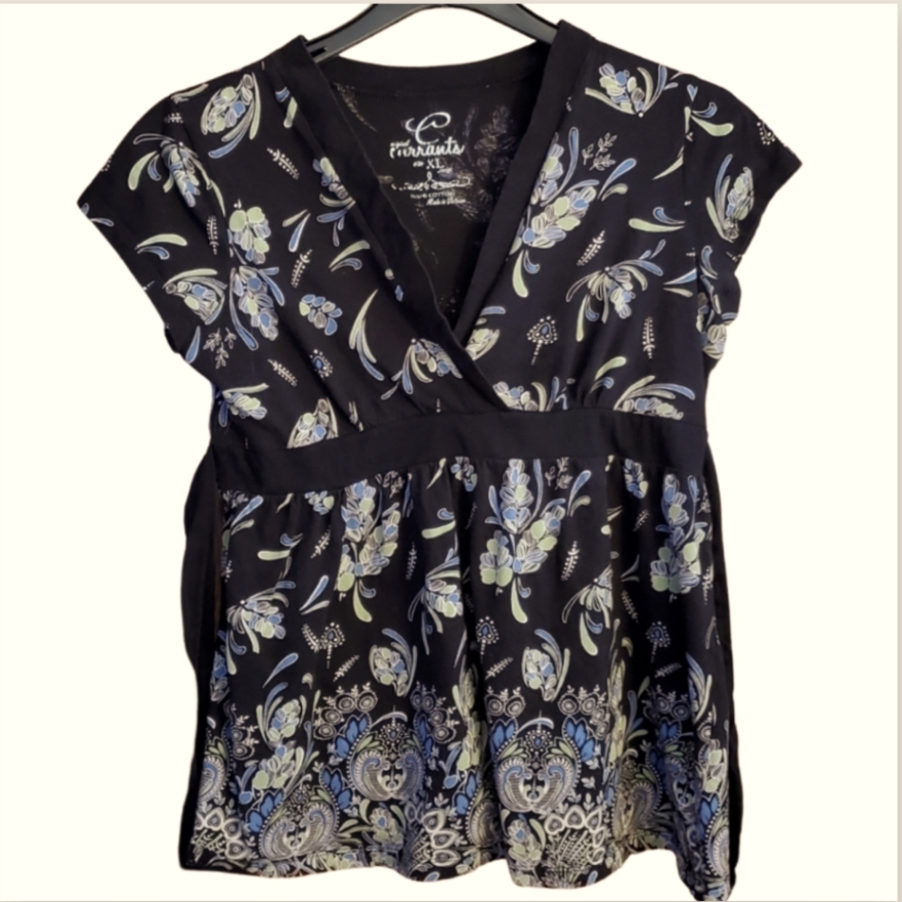 Women's 100% cotton Currents XL Top. Cap sleeve.